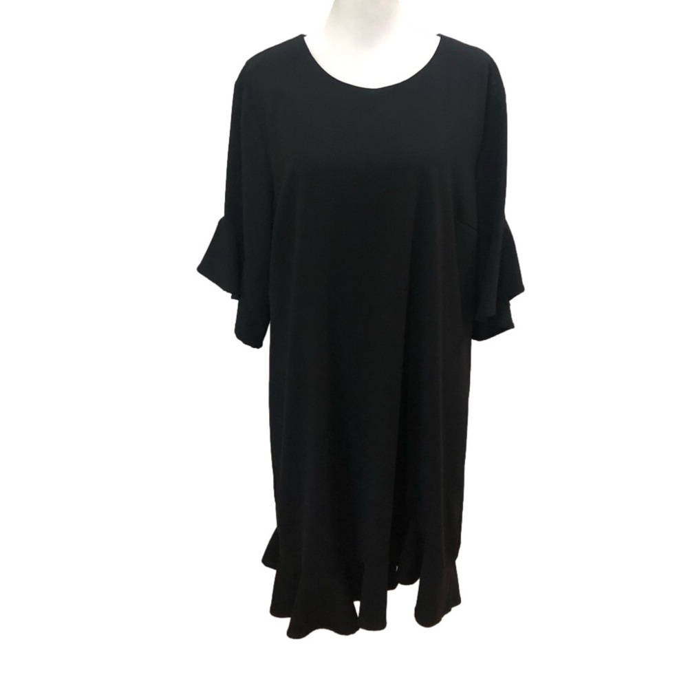 LULU’S XL elegant black dress ruffle hem ruffle short sleeve keyhole back